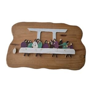 Handmade Last Supper Religious Wood Wall Decor Hand Painted Folk Art 3D Jesus